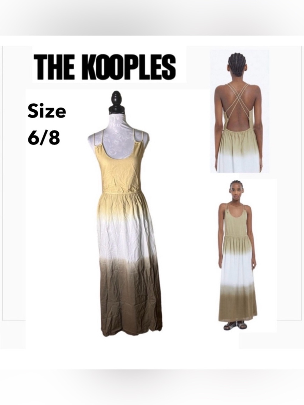 The Kooples 6/8 Long Gradient Khaki sleeveless dress with knit back size